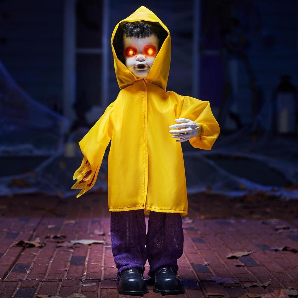 JOYIN Halloween Decorations Outdoor, 34“ Life Size Animatronics Ghost Decor Props with Glowing Eyes, Sound Activated Party Supplies for Yard Lawn Haunted House