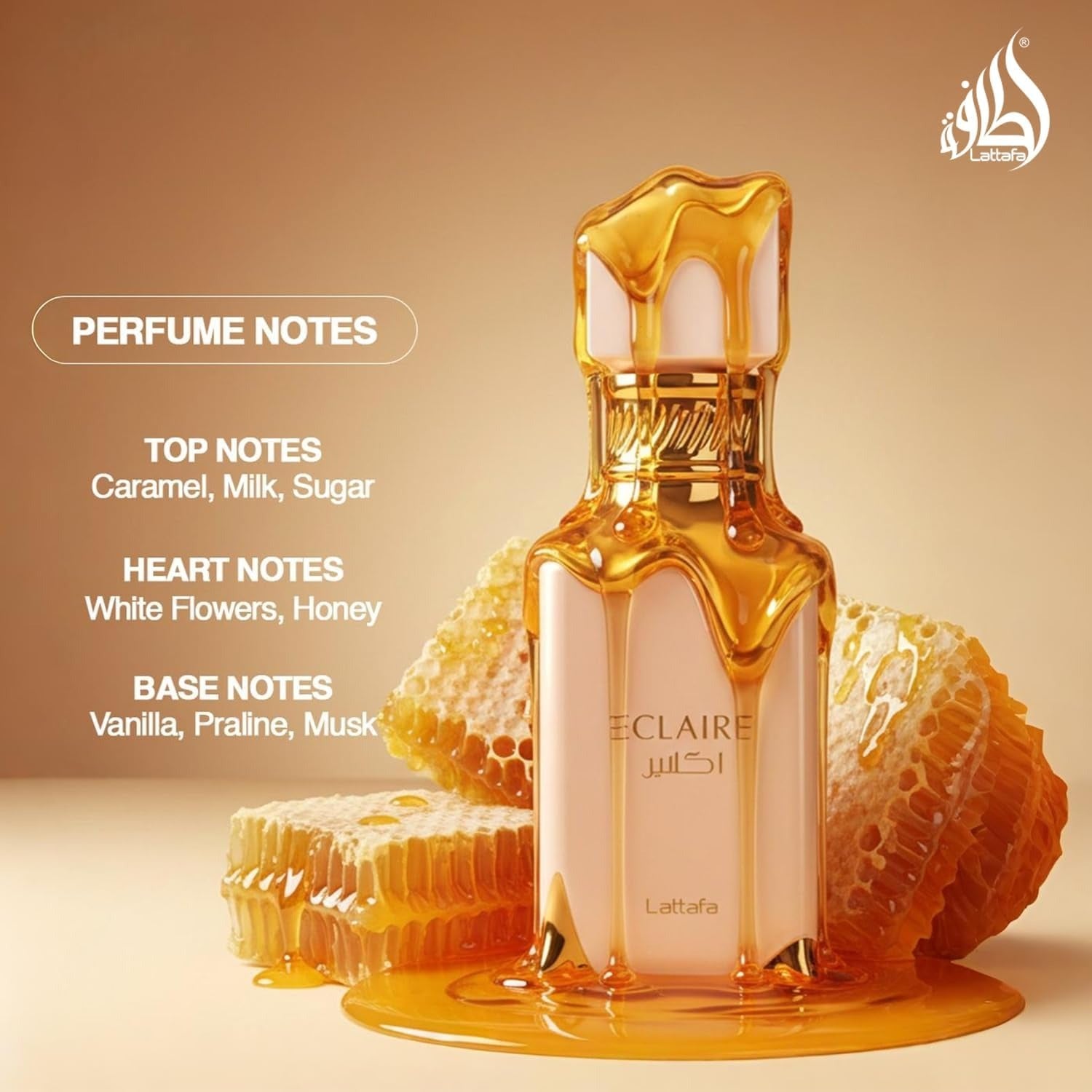 Lattafa Eclair - Vainilla, Caramelo, Dulce, Floral - Eau de Parfum Fragancia de Larga Duración para Mujeres, 3.40 Onzas / 100 ml