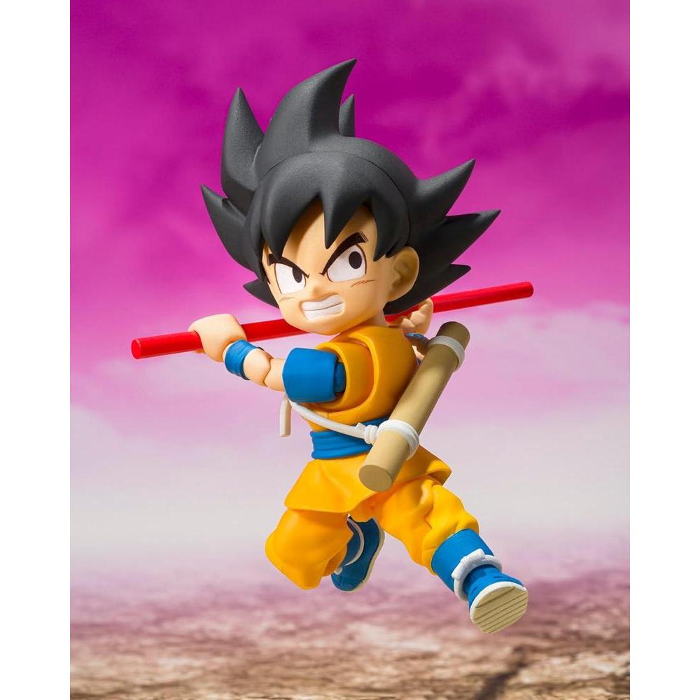 Figura de acción Son Goku de Dragon Ball DAIMA - SH Figuarts por Bandai Spirits, edición Mini con articulaciones especiales.