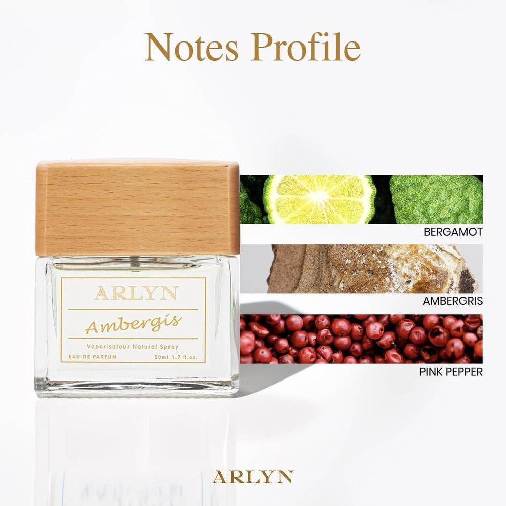 ARLYN Ambergis Eau De Parfum - Fragancia unisex con bergamota y pimienta rosa, vegana y libre de parabenos, ideal para uso diario