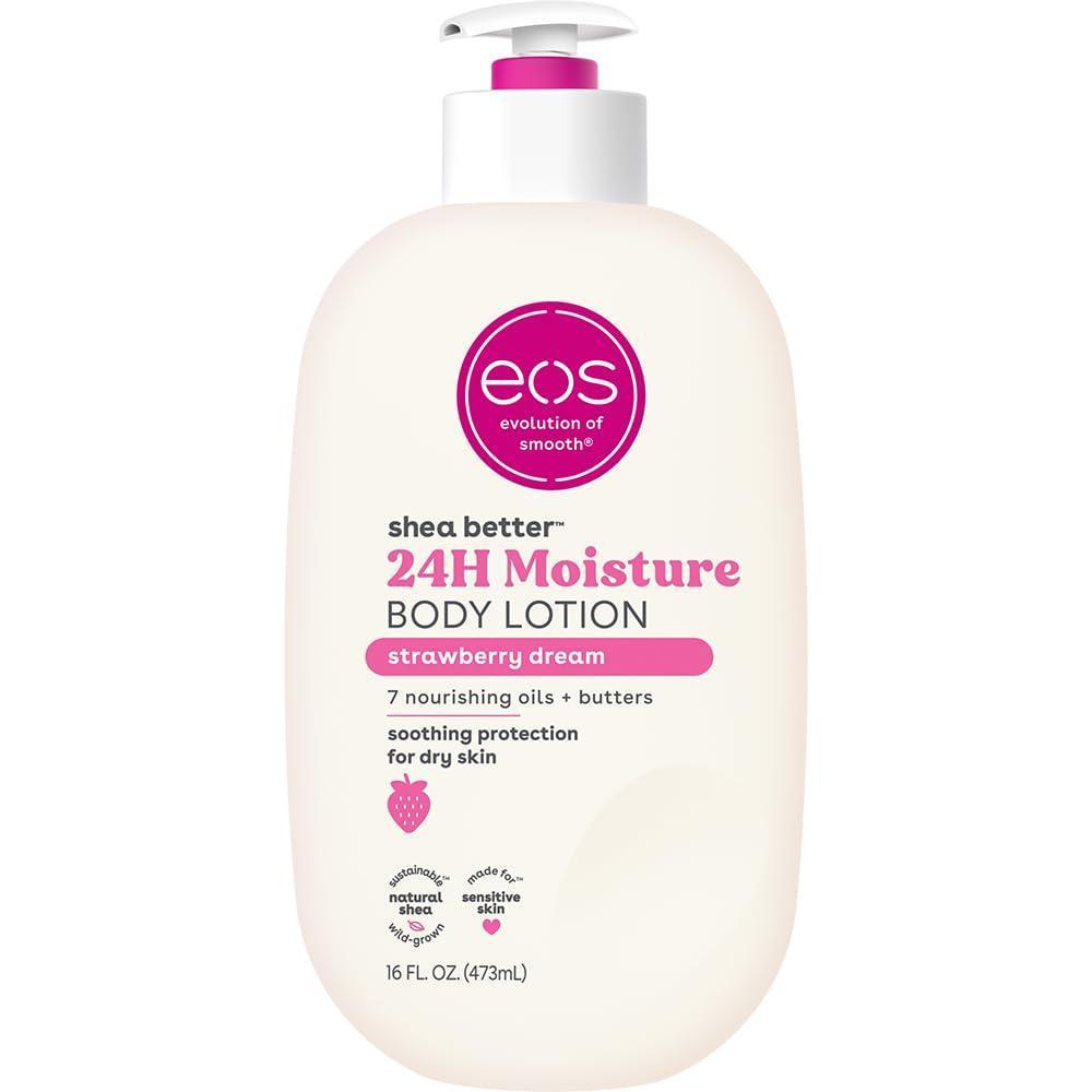 eos Loción Corporal Shea Better Strawberry Dream, Cuidado de la Piel Hidratante 24 Horas, Ligera y Sin Grasa, Shea Natural, Vegana, Loción Corporal de Fresa, 16 fl oz