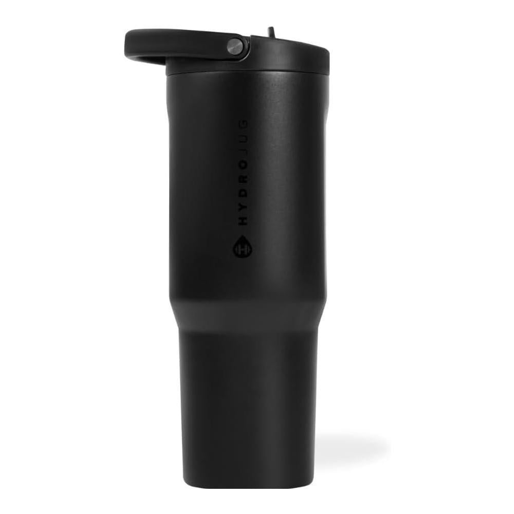 HydroJug Sport - Stainless Steel Tumbler with Straw, Vacuum Insulated, 32oz Leakproof Water Bottle, Ergonomic Design, Reusable, Dishwasher Safe, Rubber Base, Durable for Gym or Outdoors, Black