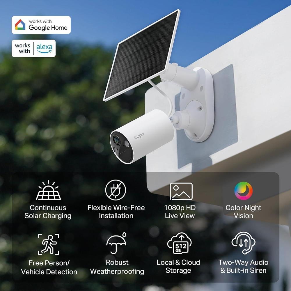 Tapo TP-Link SolarCam C402 Kit cámara de batería para exteriores con panel solar inalámbrica 1080P y detección gratuita de movimiento
