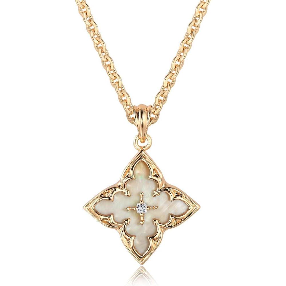 Fettero Collar de trébol de oro para mujer con colgante de circonita cúbica chapada en oro de 14 quilates y cadena ajustable
