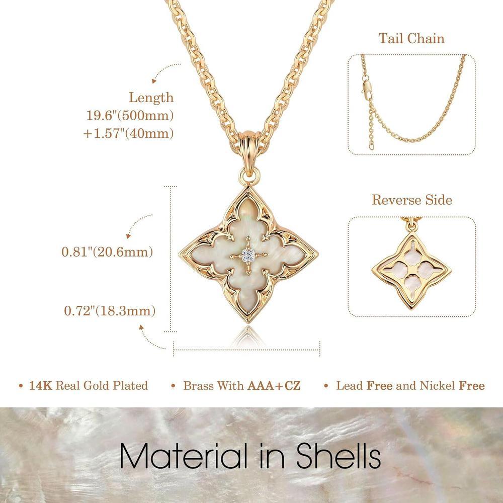 Fettero Collar de trébol de oro para mujer con colgante de circonita cúbica chapada en oro de 14 quilates y cadena ajustable