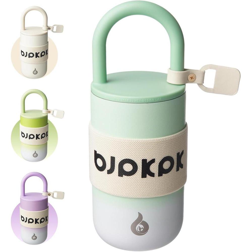 BJPKPK 13oz Insulated Stainless Steel Loop Tumbler With Lid And Handle Travel Coffee Mug Thermal Cup,Green Fog
