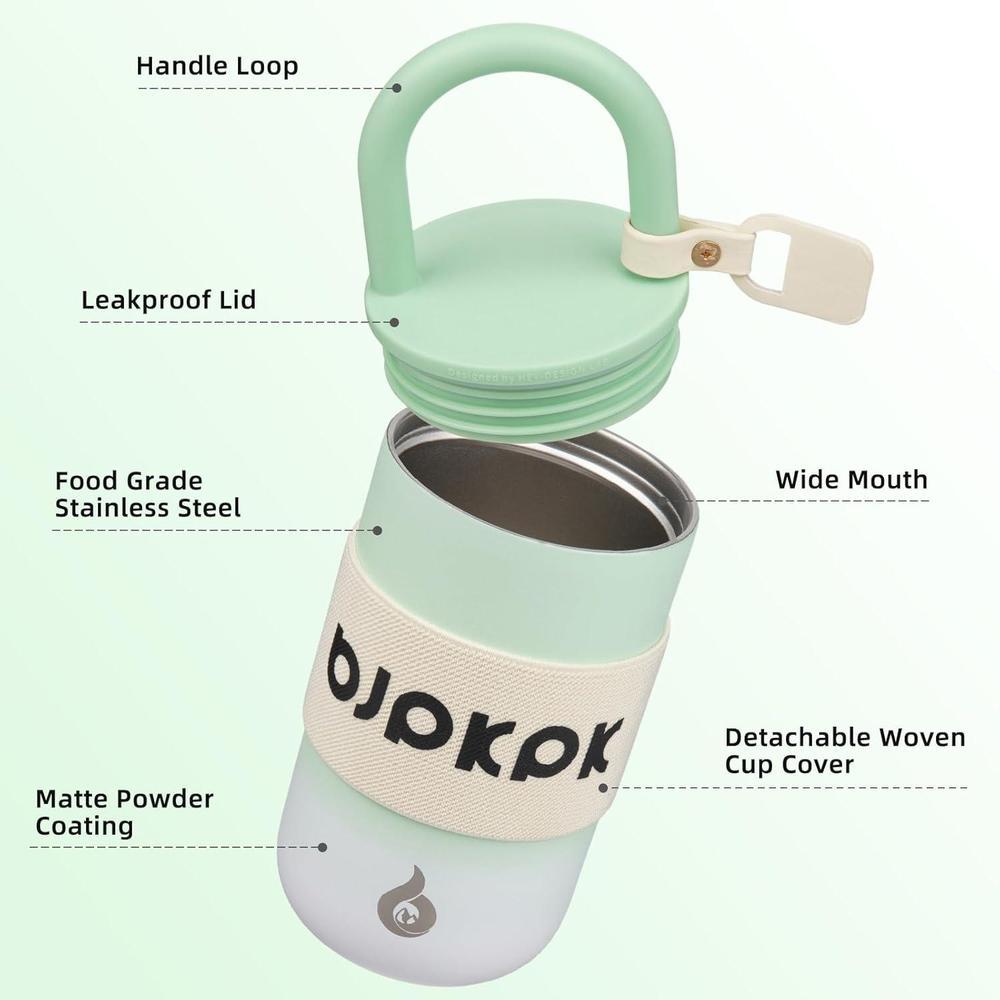 Vaso térmico de acero inoxidable BJPKPK con tapa y asa, ideal para café de viaje, color niebla verde