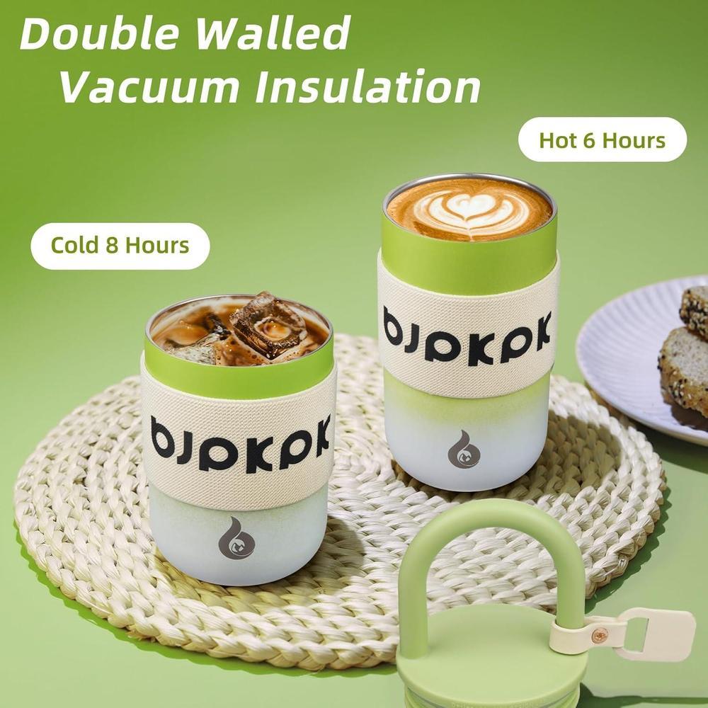 Taza de café BJPKPK con tapa y asa de acero inoxidable, ideal para mantener bebidas frías y calientes, color pepino