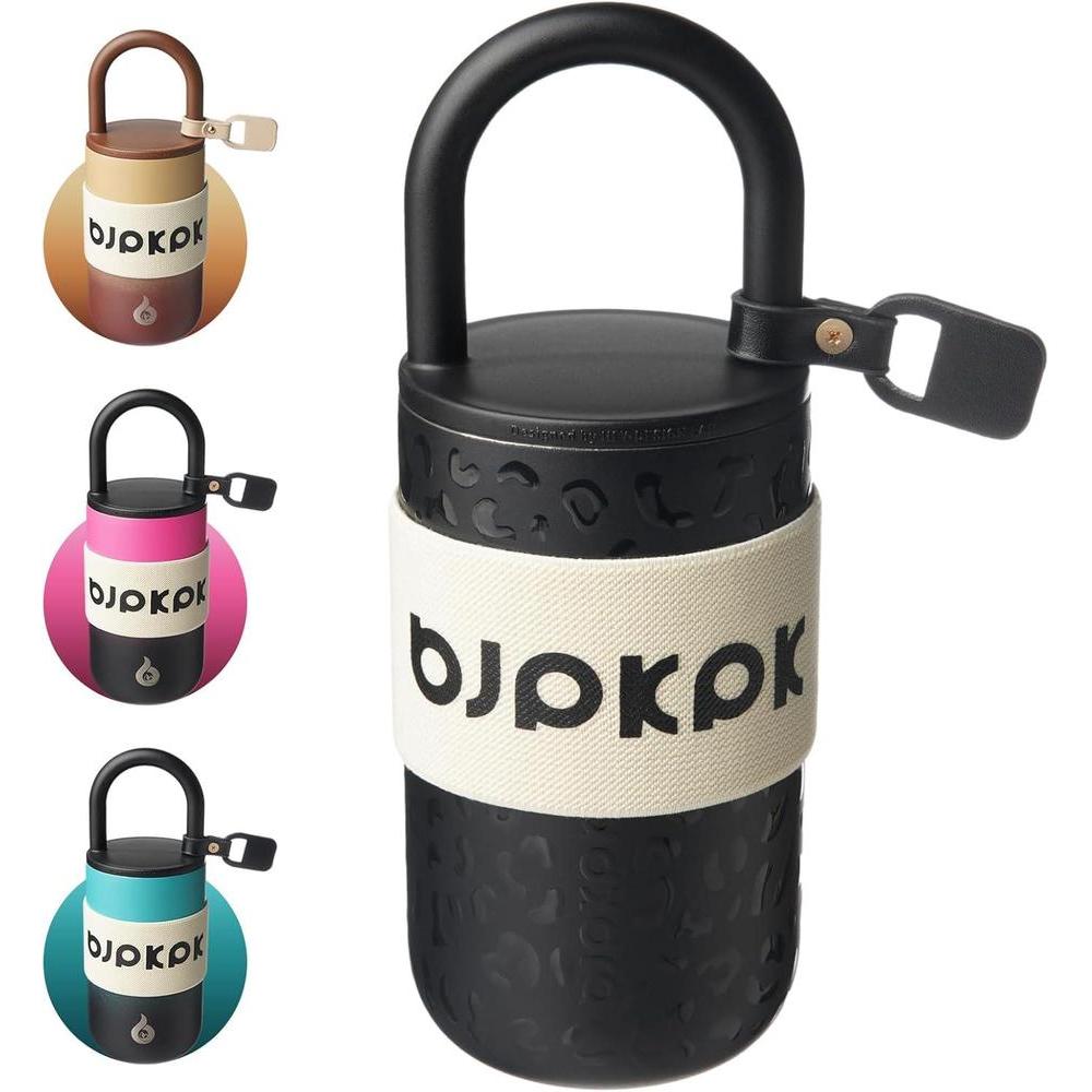 BJPKPK 13oz Insulated Tumbler With Lid And Handle Stainless Steel Travel Mug Loop Coffee Tumbler Cups,Black Leopard
