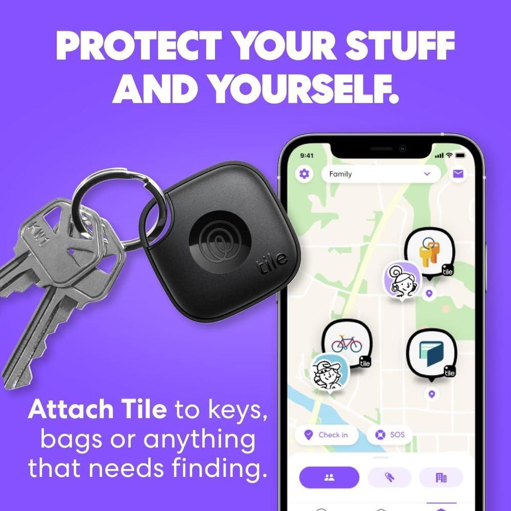 Tile Mate - Rastreador Bluetooth Life360 para llaves, objetos y teléfono, compatible con iOS y Android, color negro/blanco