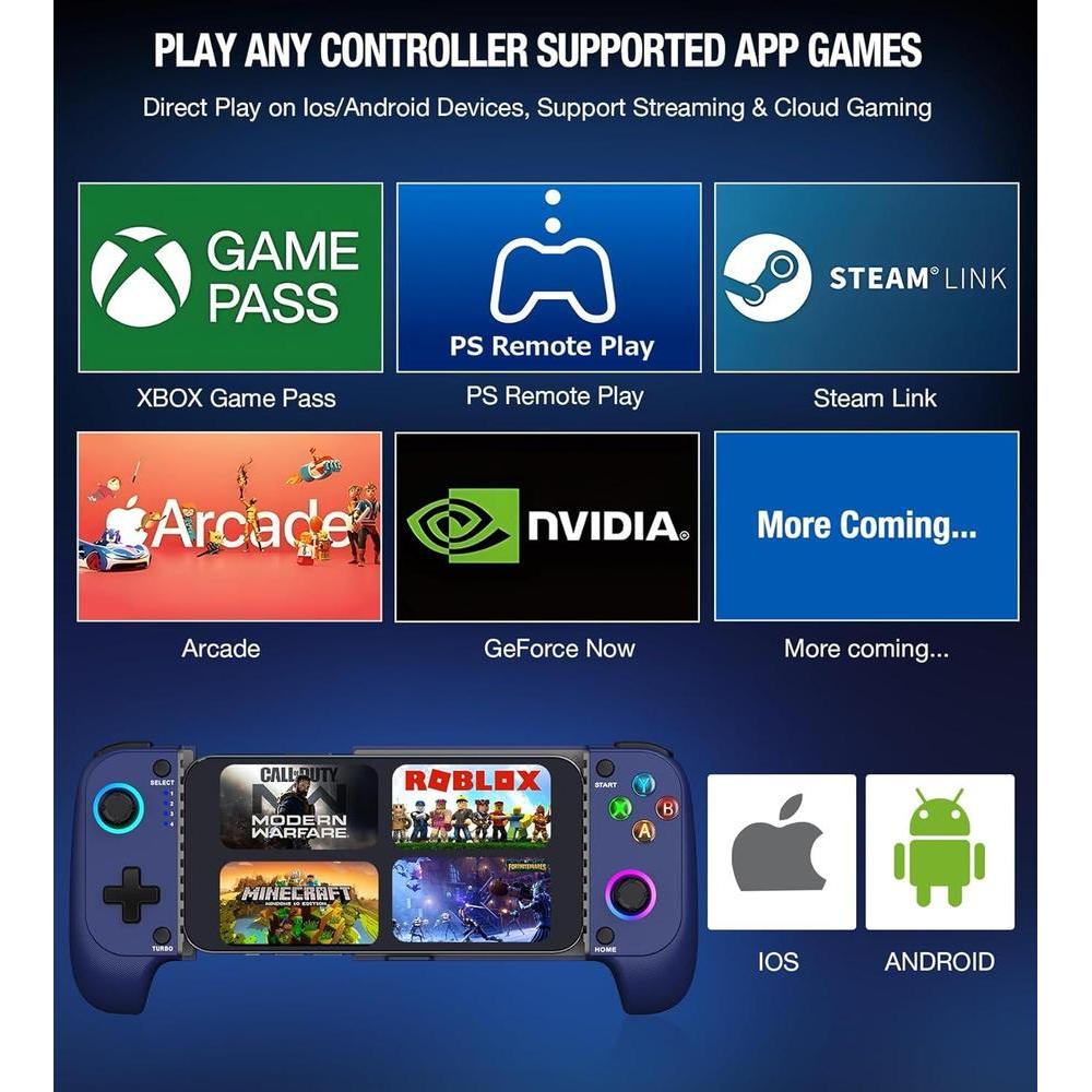 Gamtoure Wireless Controller con Joysticks Hall Effect, diseño ergonómico y RGB para iPhone/Android, ideal para juegos en la nube