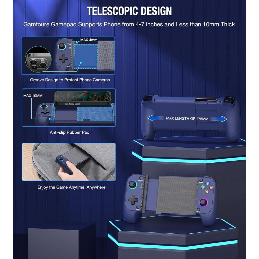 Gamtoure Wireless Controller con Joysticks Hall Effect, diseño ergonómico y RGB para iPhone/Android, ideal para juegos en la nube