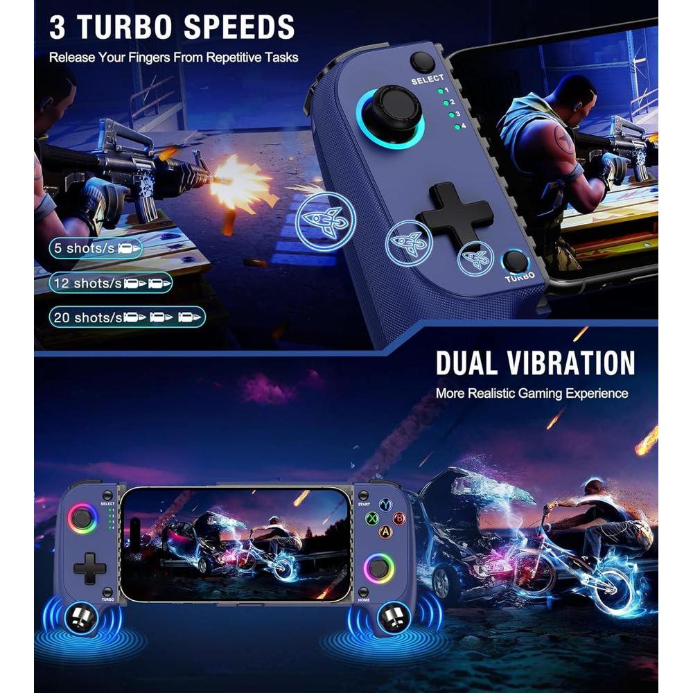 Gamtoure Wireless Controller con Joysticks Hall Effect, diseño ergonómico y RGB para iPhone/Android, ideal para juegos en la nube