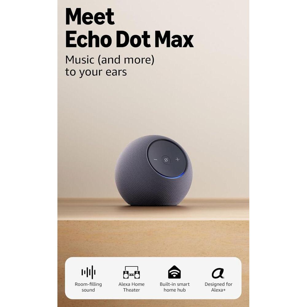 Amazon Echo Dot Max (newest model), Alexa speaker with room-filling sound and built-in smart home hub, designed for Alexa+, Graphite
