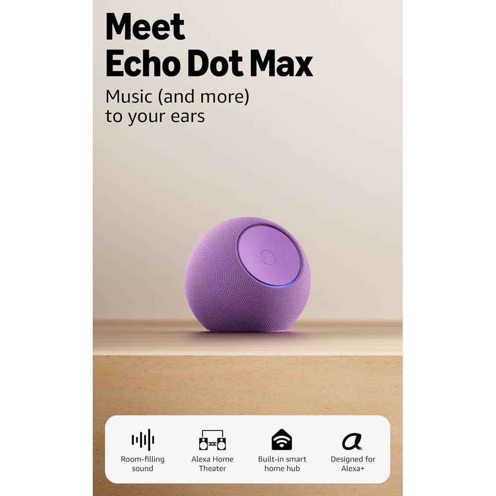 Amazon Echo Dot Max (newest model), Alexa speaker with room-filling sound and built-in smart home hub, designed for Alexa+, Amethyst