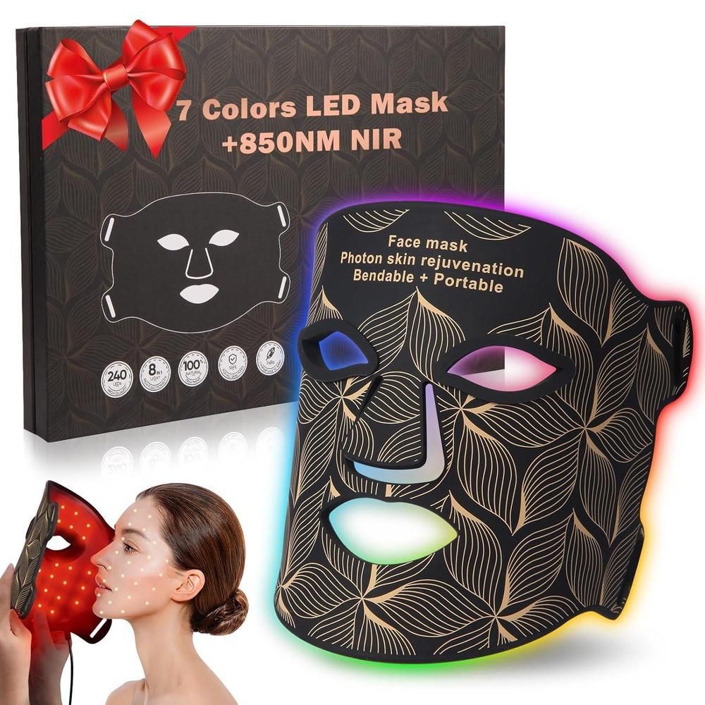 Terapia de luz roja para cara, mascarilla facial LED de 7+1 colores con terapia de luz de 850NM infrarroja cercana, mascarilla de terapia de luz roja recargable portátil para el cuidado de la piel en