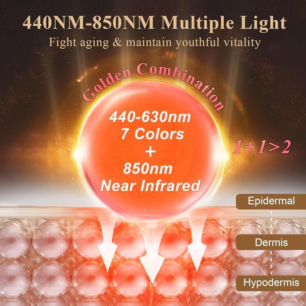 Mascarilla LED con terapia de luz roja e infrarroja, 7+1 colores para el cuidado facial avanzado. Recargable y portátil