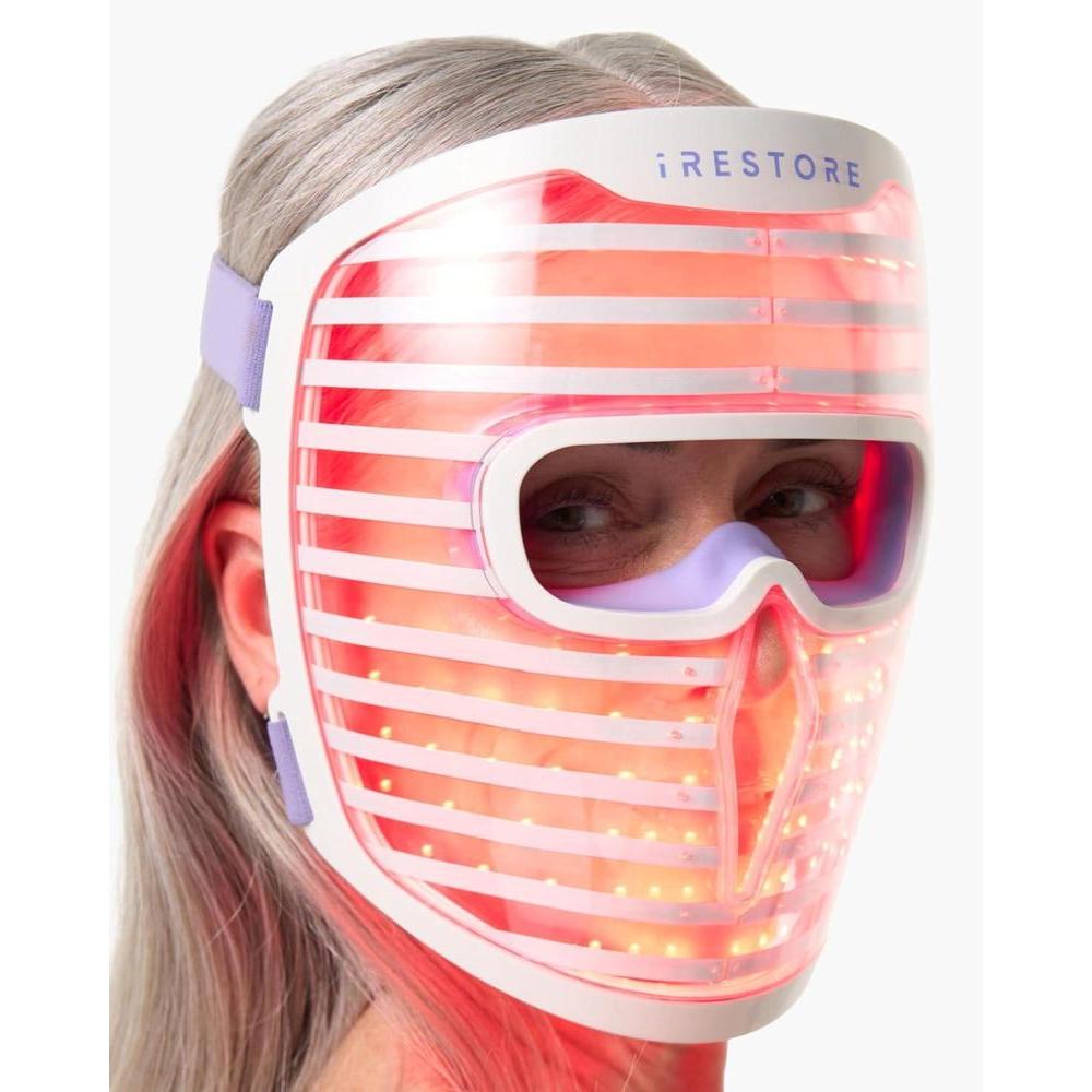 iRestore Máscara facial LED para piel juvenil, terapia de luz roja para cara, terapia roja, azul e infrarroja para arrugas, líneas finas, puntos oscuros con 360 LED, dispositivo de cuidado de la piel