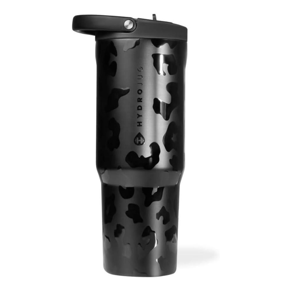 HydroJug Sport - Stainless Steel Tumbler with Straw, Vacuum Insulated, 32oz Leakproof Water Bottle, Ergonomic Design, Reusable, Dishwasher Safe, Rubber Base, Durable for Gym or Outdoors, Black Leopard