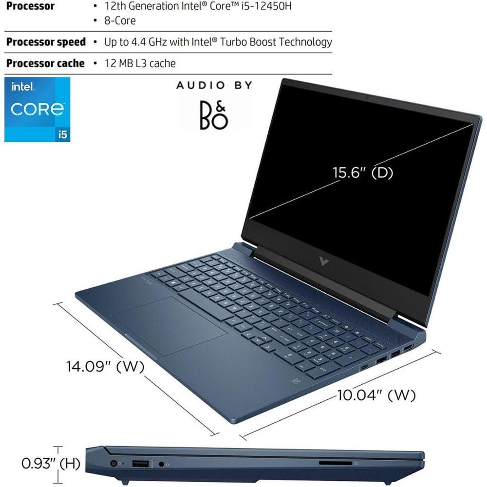 Hp Victus 15.6 I5 Gaming Laptop, 15.6" Fhd, Core I5-12450h, Rtx 3050, 32gb Ram, 1tb Ssd, Blue