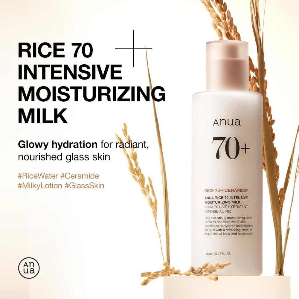 ANUA Rice 70 Leche Hidratante Intensiva, Loción Facial con Niacinamida, Ceramidas y Agua de Arroz, Cuidado Coreano