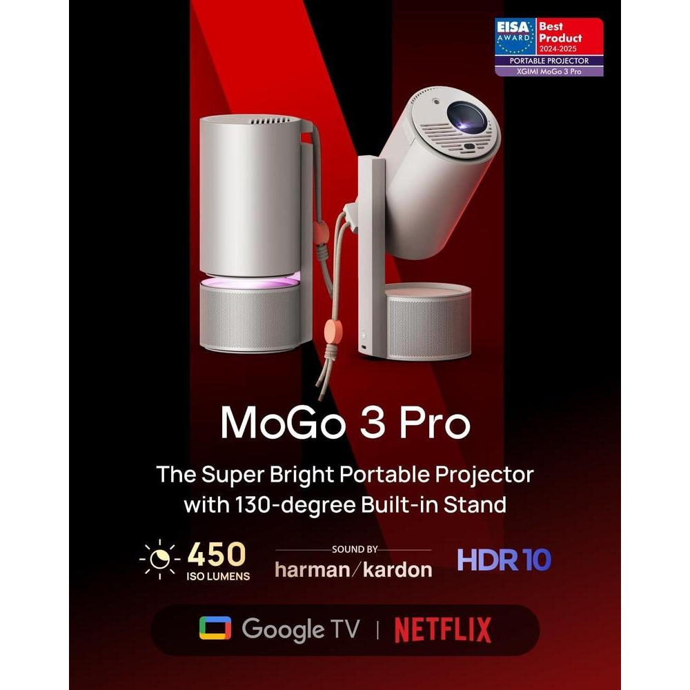 XGIMI MoGo 3 Pro: Proyector portátil con Google TV y Netflix, soporte ajustable y altavoces Harman Kardon