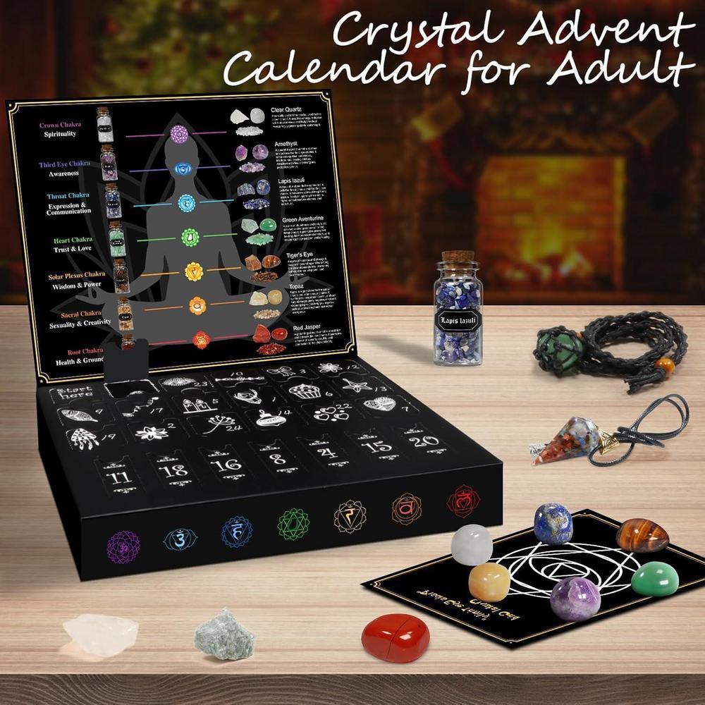 Calendario de Adviento con piedras naturales, collares y guía para equilibrar tus chakras