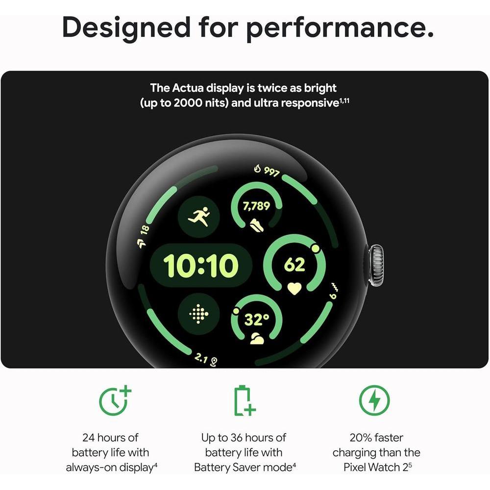 Google Pixel Watch 3 (1.77 pulgadas) - Reloj inteligente Android con seguimiento de frecuencia cardíaca, funciones de Fitbit, Fitness Insights, batería de 24h, carcasa de aluminio