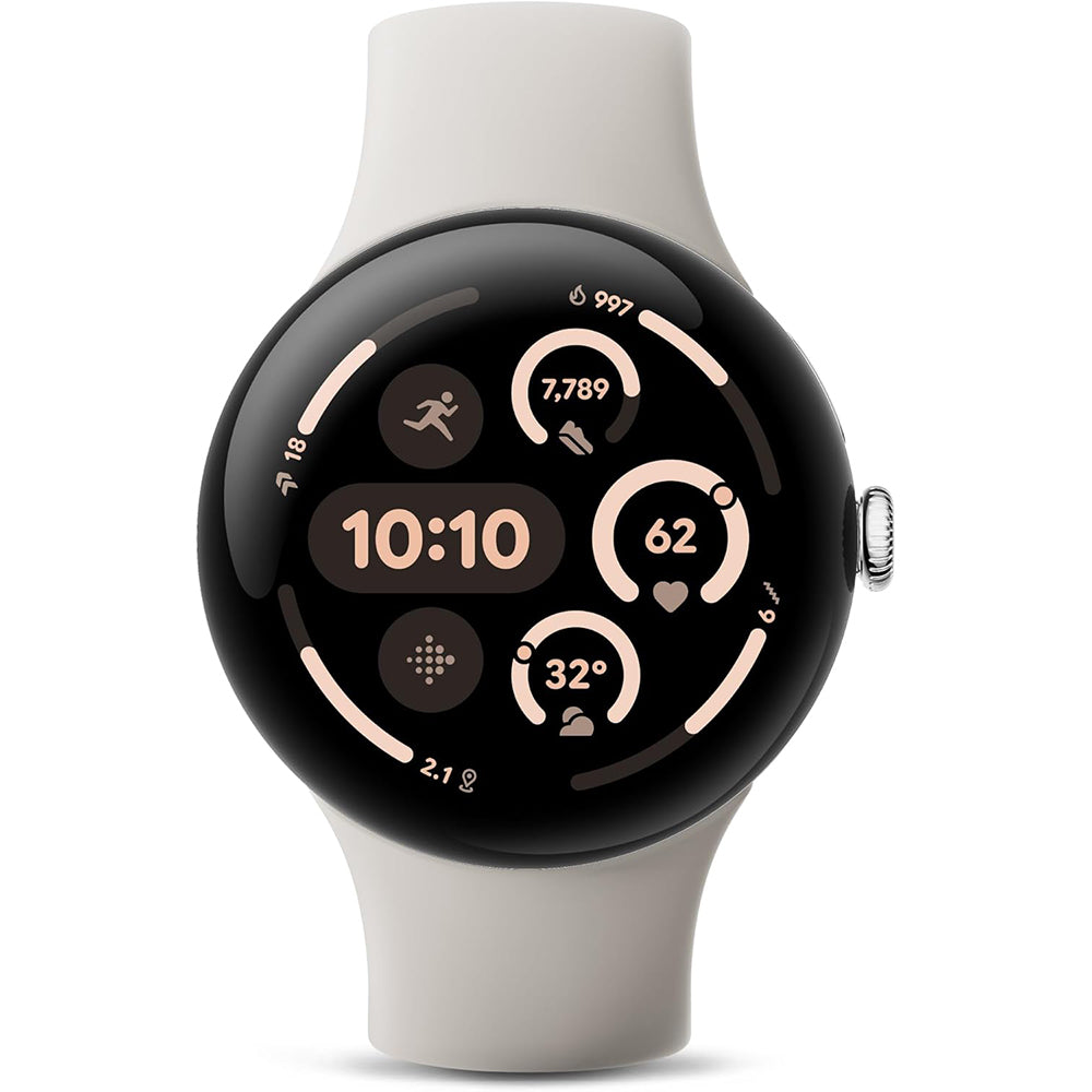 Google Pixel Watch 3 (45mm) - Android Smartwatch with Heart Rate Tracking, Advanced Running from Fitbit, Fitness Insights, 24-Hour Battery - Polished Silver Aluminum Case - Porcelain Band - Wi-Fi