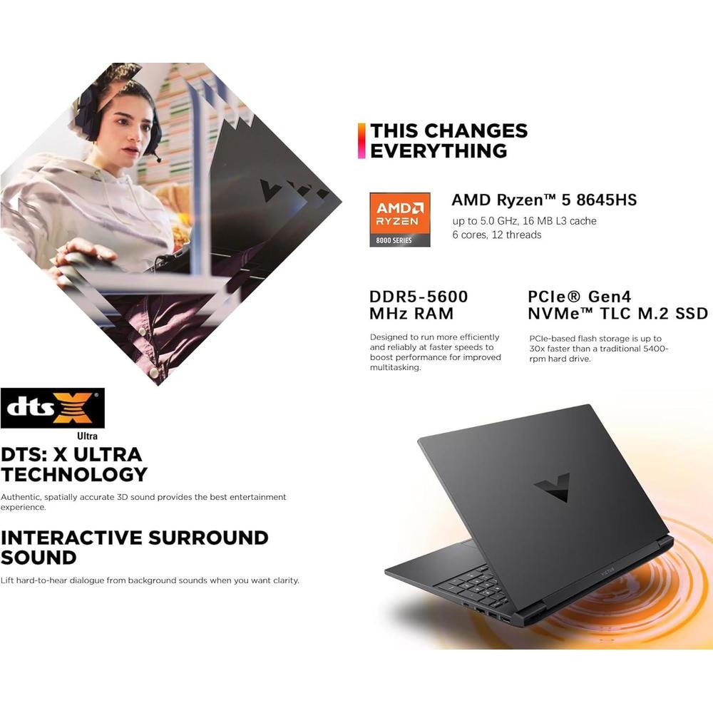 HP Victus - Laptop Gamer, 15.6",144Hz, Ryzen 5-8645HS, RTX 4050, 16GB RAM, 1TB SSD, Win11 Home