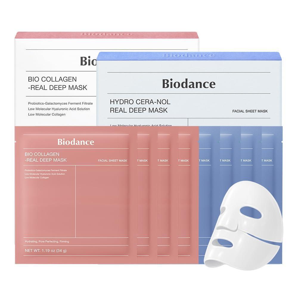 BIODANCE Best Mask Duo: Juego de mascarillas profundas reales de bio-colágeno y ceramida, pantenol, reafirmante, hidratante, paquete de máscara facial para piel de vidrio, juego coreano de cuidado de
