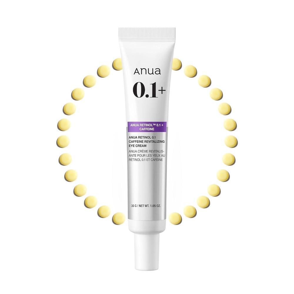 ANUA Retinol 0.1 Crema revitalizante de ojos con cafeína, crema para debajo de los ojos para hidratación, contorno de ojos resplandeciente, niacinamida, retinol para la cara, crema de noche para el