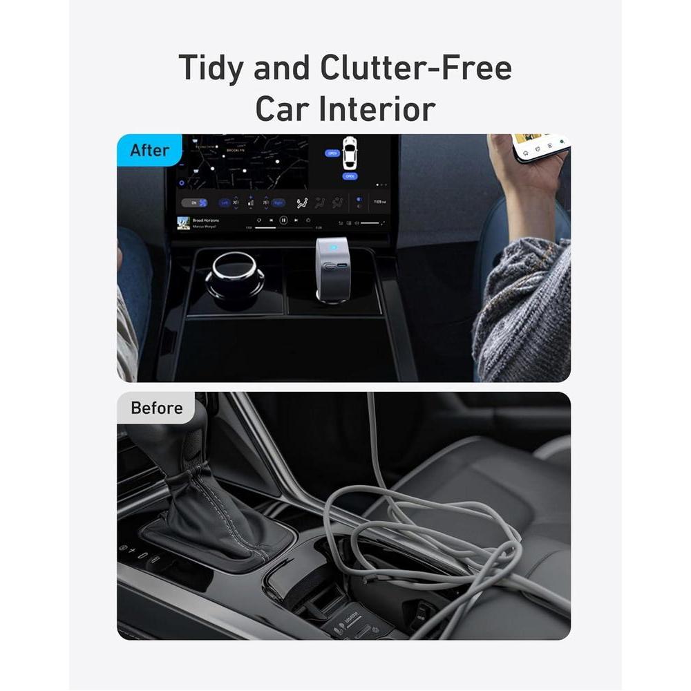 Anker Cargador de coche USB-C, carga rápida de 75W, ultracompacto con cable retráctil para múltiples dispositivos