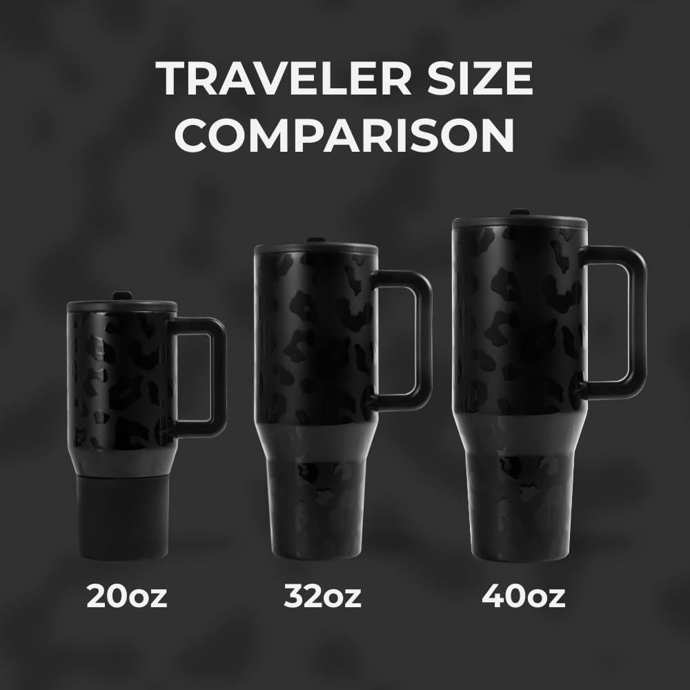 HydroJug Traveler, botella de agua con asa, popote abatible, resistente a fugas, reutilizable, acero inoxidable y base de goma