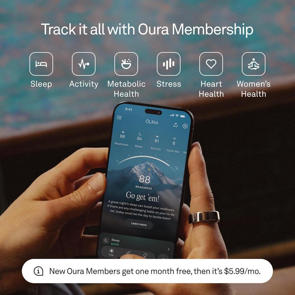 Oura Ring 4 en Oro, seguimiento de salud integral, compatible con iOS y Android, resistente y cómodo