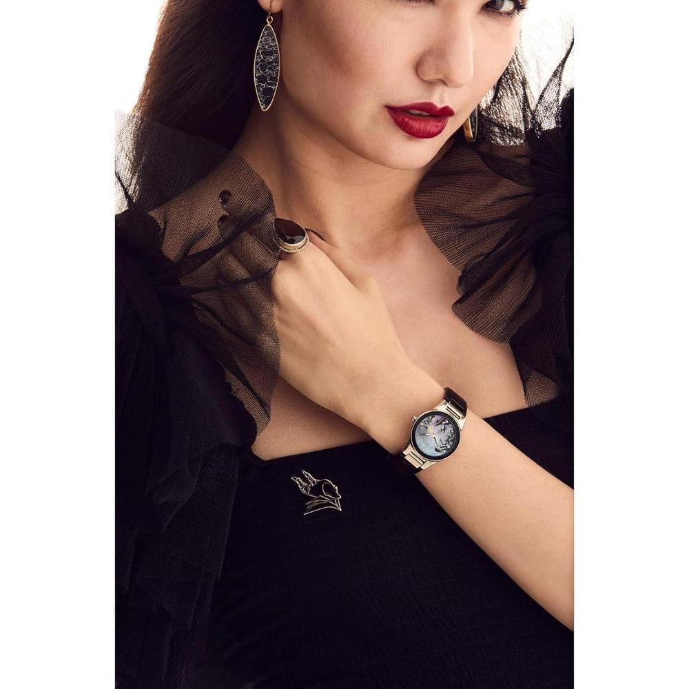 Citizen Eco Drive Maléfica Charm Box Set, Disney Villains, correa de cuero negro, Tono-plateado, Classic