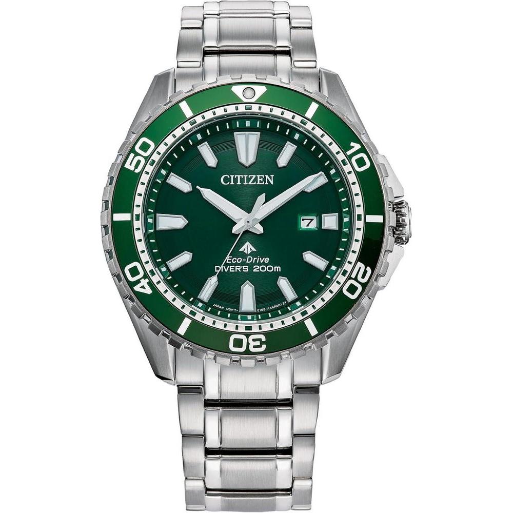 Citizen Men's Eco-Dive Promaster Dive, Silver-Tone Stainless Steel Bracelet Watch, Green Dial, 3 Hand, Date (Model: BN0199-53X)
