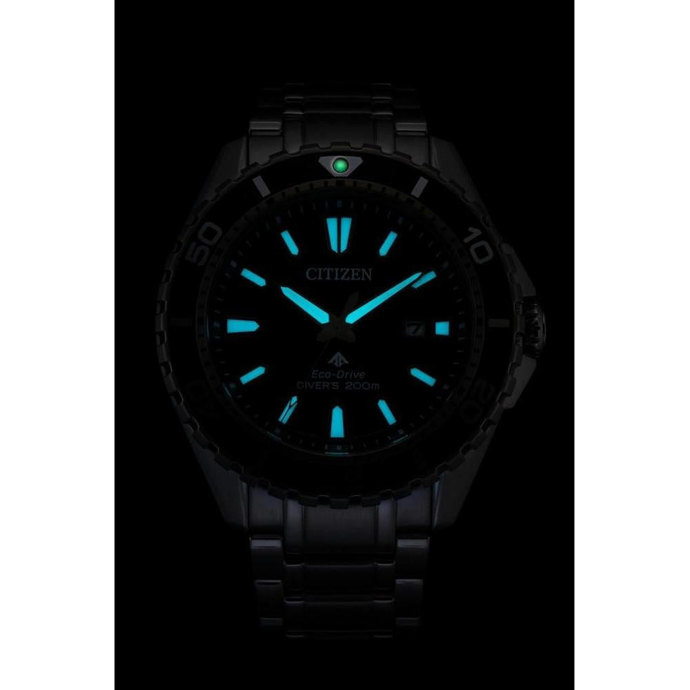 Citizen Eco-Dive Promaster Dive, reloj de pulsera de acero inoxidable plateado para hombre con esfera verde, 3 manecillas y calendario