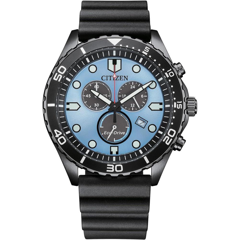Citizen Men's Eco-Drive Weekender Sport Casual, Black Stainless Steel Watch, Polyurethane Strap, Chronograph, Blue Dial (Model: AT2567-18L)