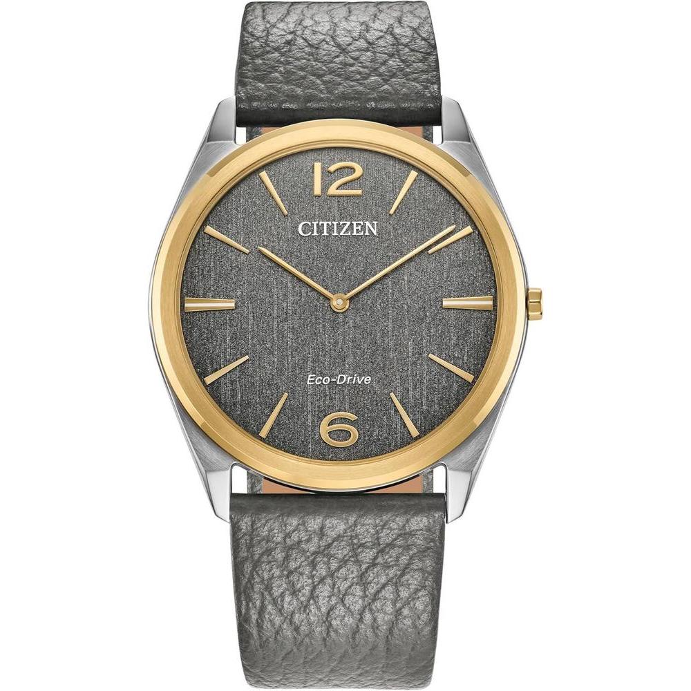 Citizen Unisex Eco-Drive Classic Eco, Two-Tone Stainless Steel Watch, Gray Leather Strap, 2 Hand (Model: AR3124-07H)