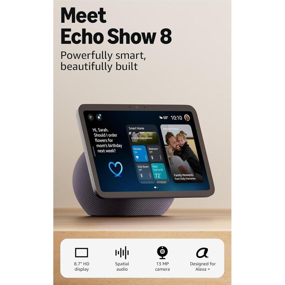 Amazon Echo Show 8 (newest model), Vibrant HD 8.7" display with spatial audio, designed for Alexa+, Graphite