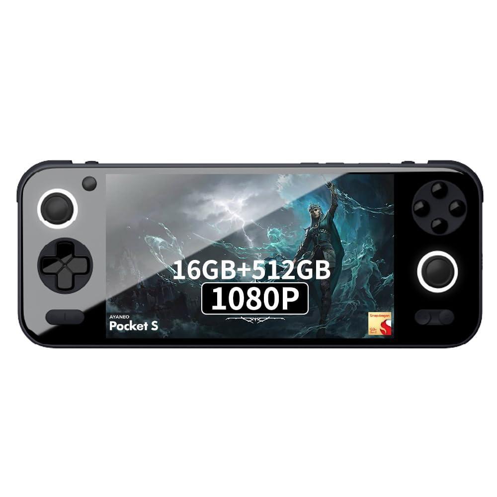 AYANEO Pocket S-6 Inches 1080P Handheld Android Video Game Console 1920x1080 Tablet PC Video Game Console Snapdragon G3x Gen 2 CPU (Black, 16GB+512GB)