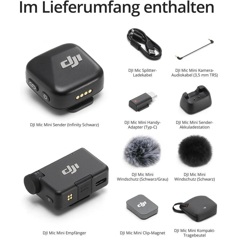DJI Mic Mini (1 TX + 1 RX), micrófono inalámbrico Lavalier para iPhone, cámara, Android, ultraligero, con cancelación de ruido