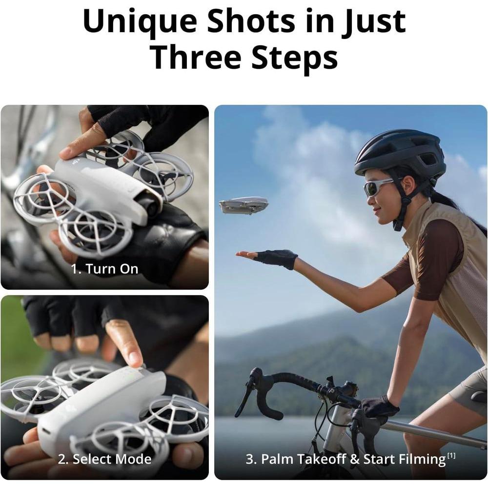 DJI Neo - Combo de tres baterías, mini dron 4K UHD cámara autónomo para adultos con seguimiento de temas y QuickShots, gris