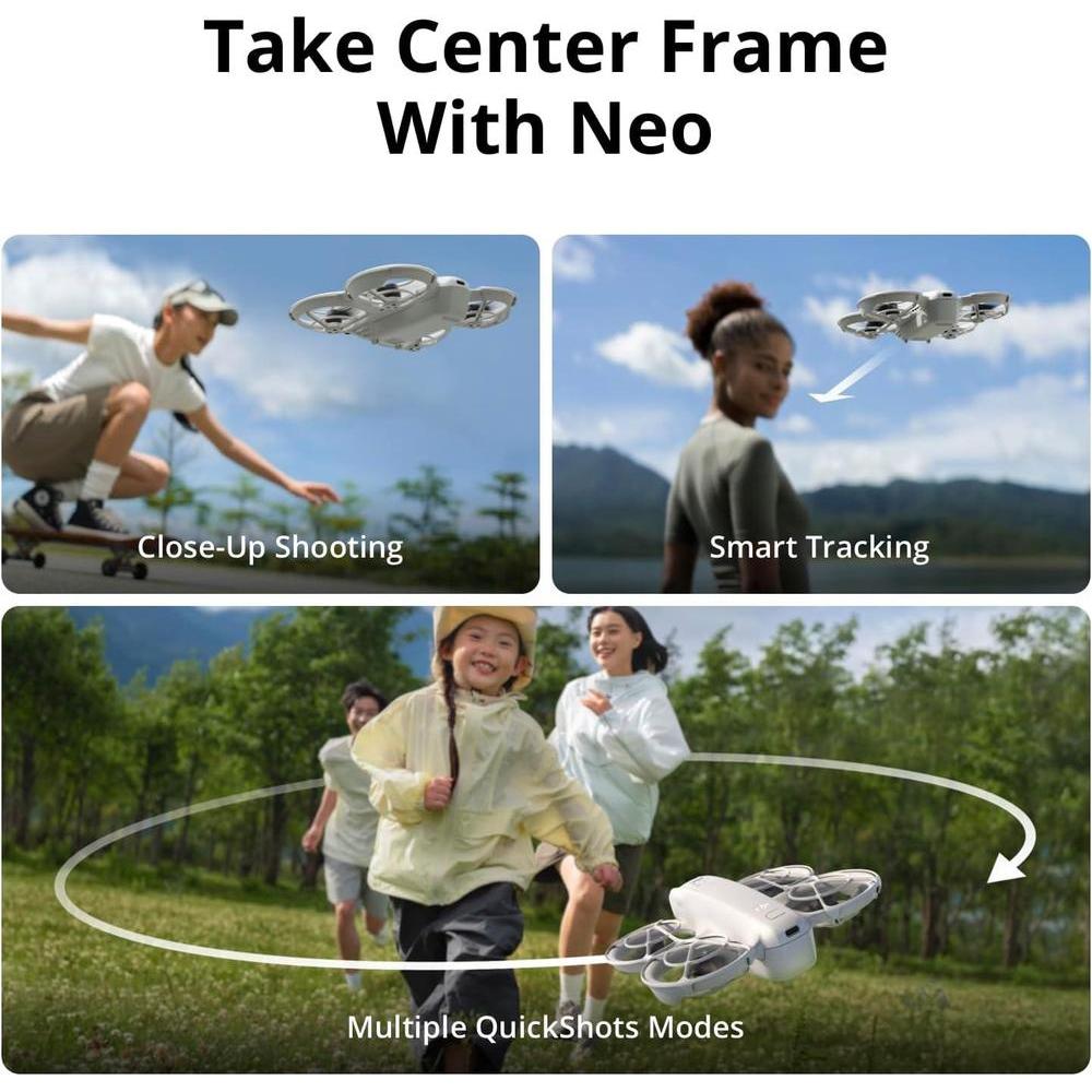 DJI Neo - Combo de tres baterías, mini dron 4K UHD cámara autónomo para adultos con seguimiento de temas y QuickShots, gris