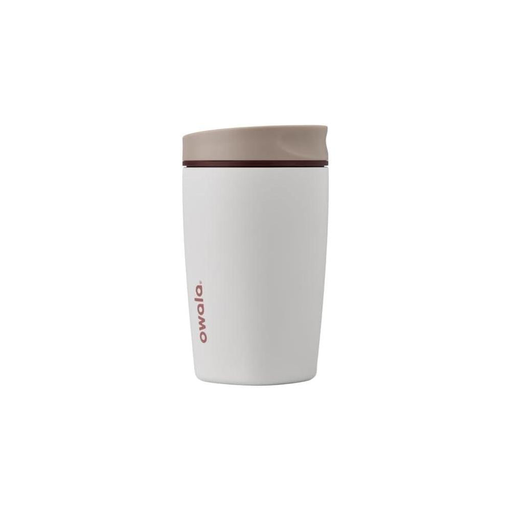 Owala SmoothSip Slider Insulated Stainless Steel Coffee Tumbler, Reusable Iced Coffee Cup, Hot Coffee Travel Mug, BPA Free 12 oz, Tan/White (Vanilla Bean)