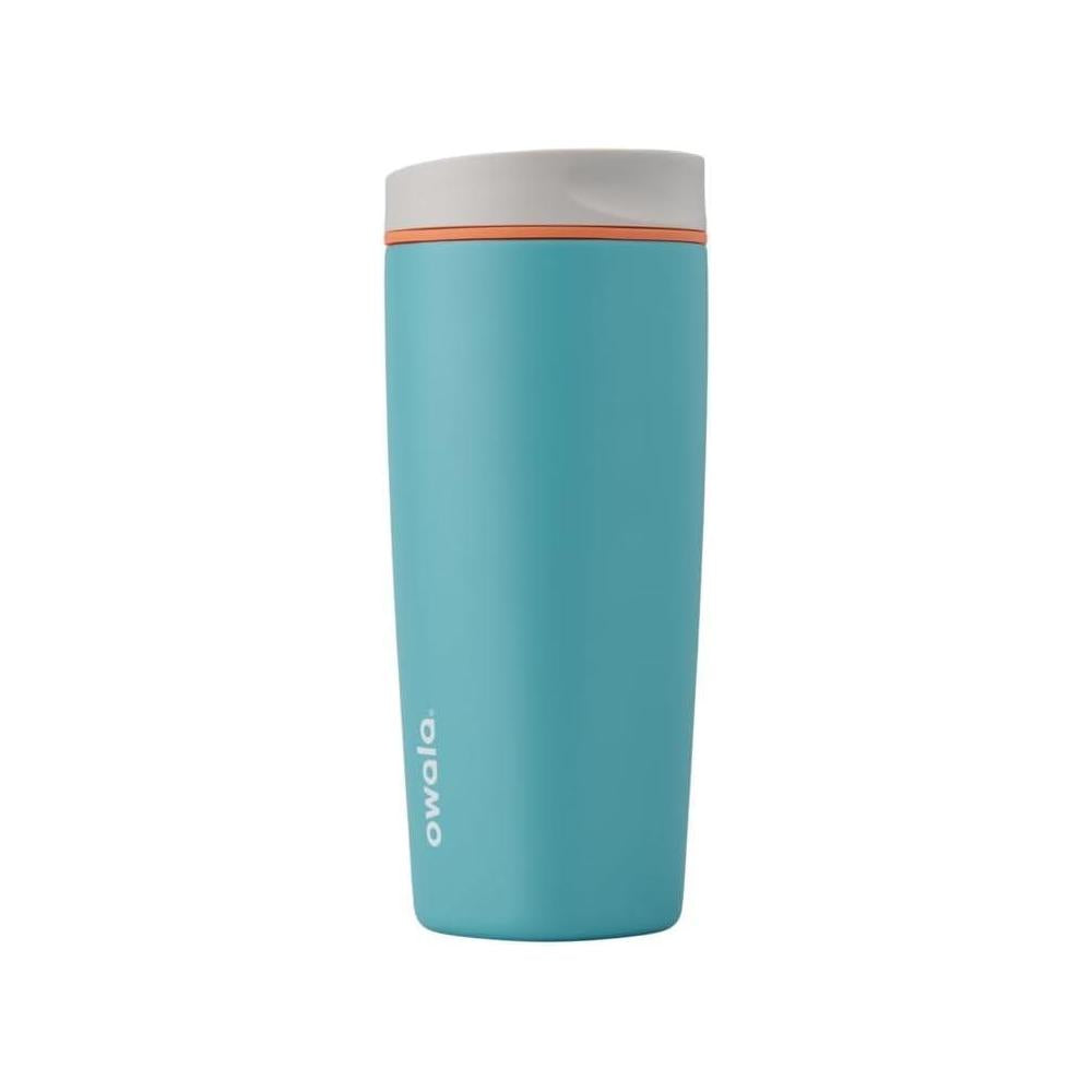 Owala SmoothSip Slider Insulated Stainless Steel Coffee Tumbler, Reusable Iced Coffee Cup, Hot Coffee Travel Mug, BPA Free 20 oz, Grey/Blue (Beachy Breeze)