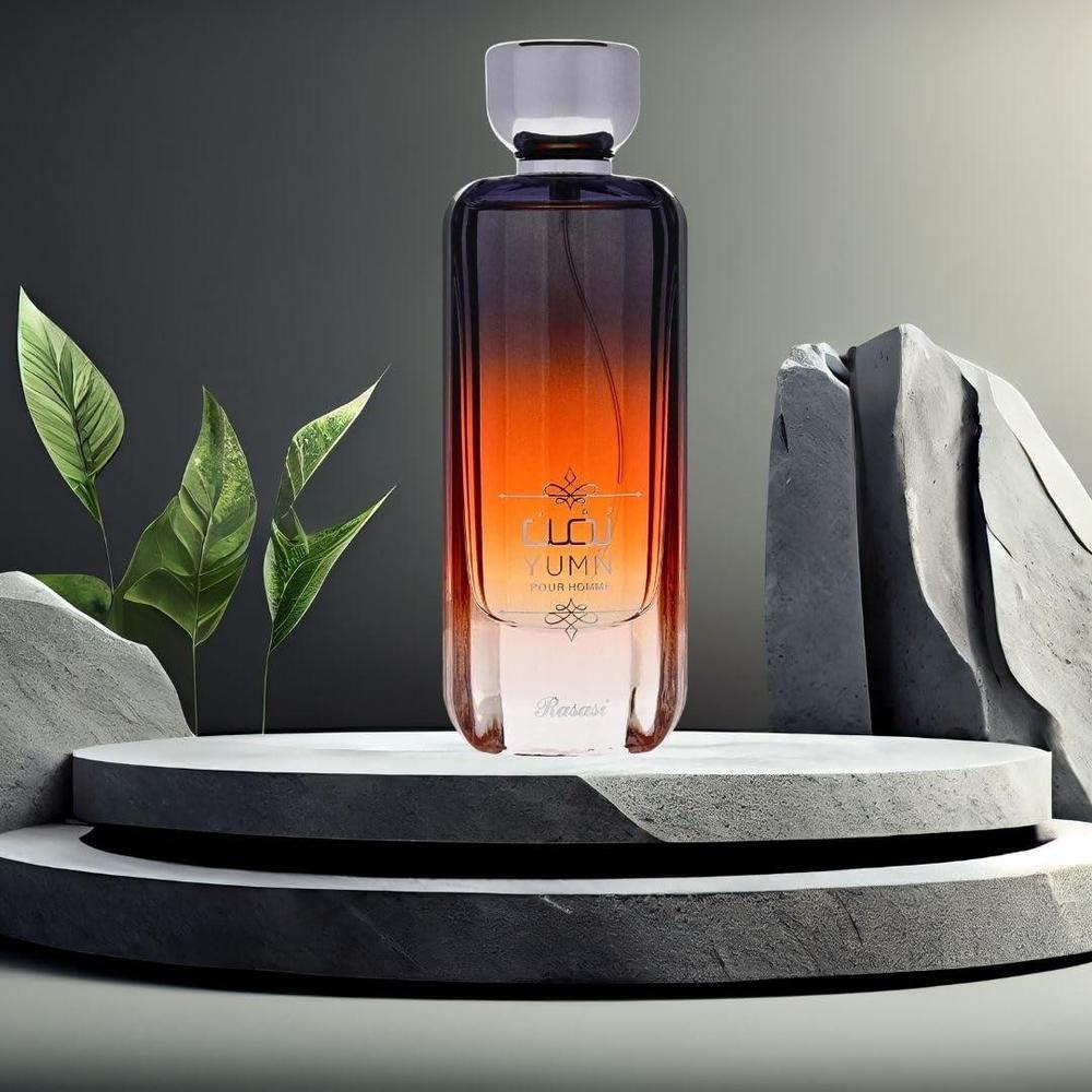RASASI Yumn Eau De Parfum para hombre. Fragancia cálida y refrescante con notas de cedro, bergamota, cardamomo y lavanda. Elegante y de larga duración
