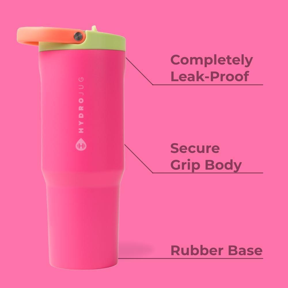 Botella HydroJug de acero inoxidable con popote, térmica, a prueba de fugas, diseño ergonómico, reutilizable, duradera, orquídea