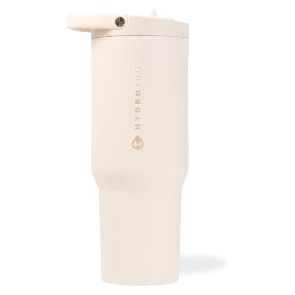 HydroJug Sport - Stainless Steel Tumbler with Straw, Vacuum Insulated, 32oz Leakproof Water Bottle, Ergonomic Design, Reusable, Dishwasher Safe, Rubber Base, Durable for Gym or Outdoors, Cream